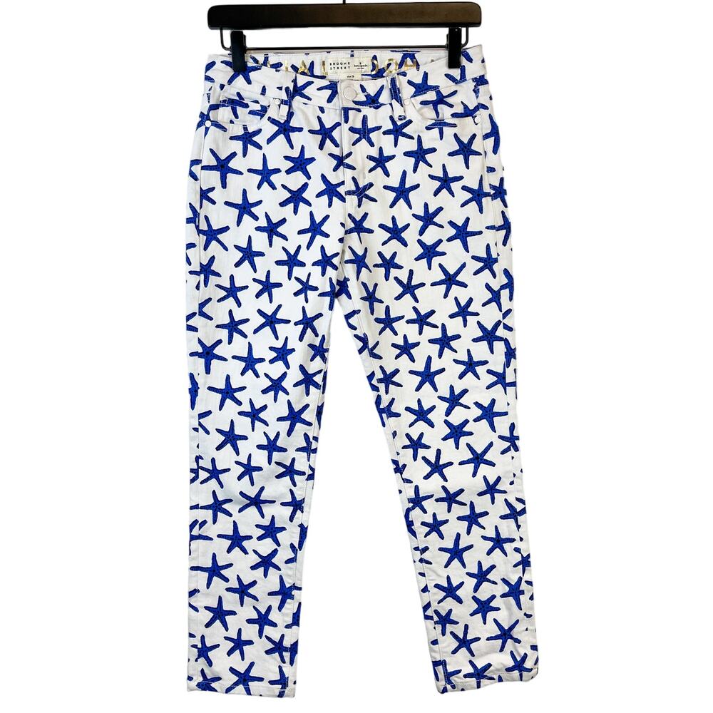 Kate Spade Broome Street Size 26 Starfish Blue Mid-Rise Skinny Denim Jeans White